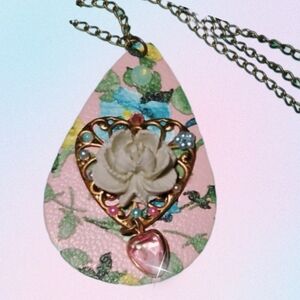 Victorian Floral Style Leather Pendant